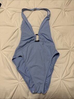 Anne Cole Light Blue Womans’Halter One-Piece Swimsuit with Front Ring